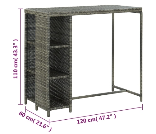 Set de bar para jardín 5 piezas y cojines ratán sintético gris