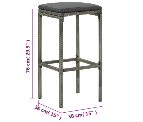 Set de bar para jardín 5 piezas y cojines ratán sintético gris