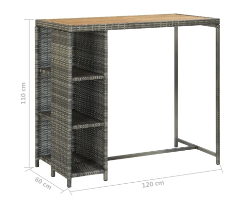 Set de bar para jardín 5 piezas y cojines ratán sintético gris
