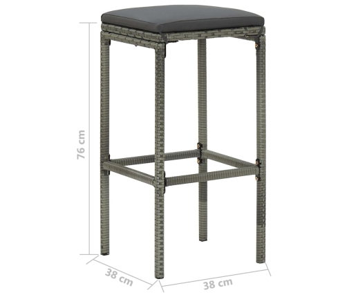Set de bar para jardín 5 piezas y cojines ratán sintético gris