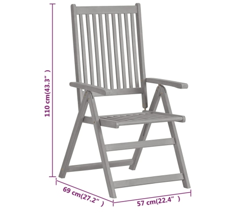vidaXL Sillas de jardín reclinables 6 uds madera maciza de acacia gris