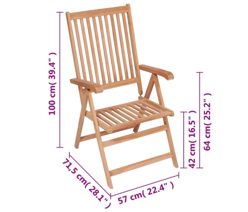 Sillas de jardín reclinables 4 unidades madera maciza de teca