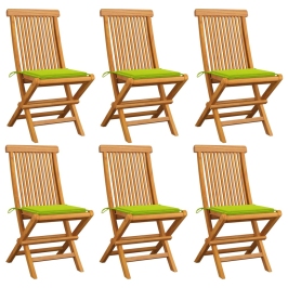 Sillas de jardín 6 uds cojines verde brillante madera de teca