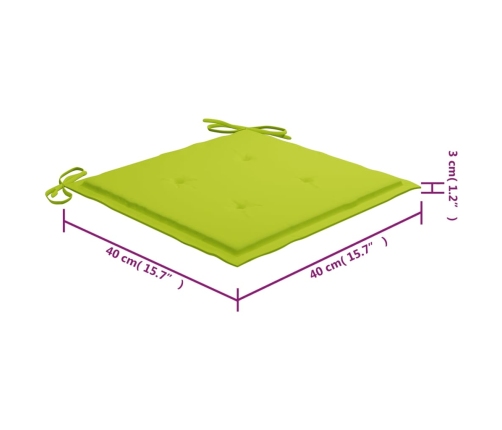 vidaXL Sillas de jardín 4 uds madera teca con cojines verde brillante