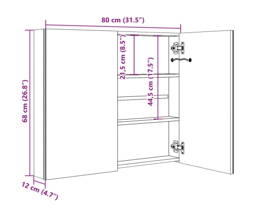 Mueble de baño con espejo LED 80x12,2x68 cm