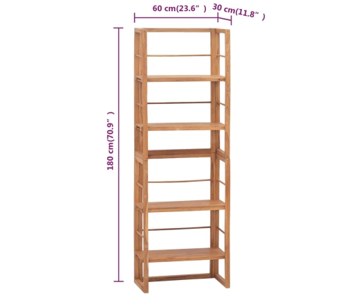 Estantería de madera maciza de teca 60x30x180 cm