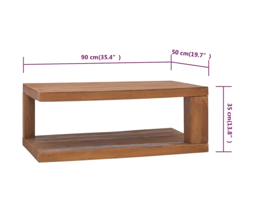 Mesa de centro de madera maciza de teca 90x50x35 cm