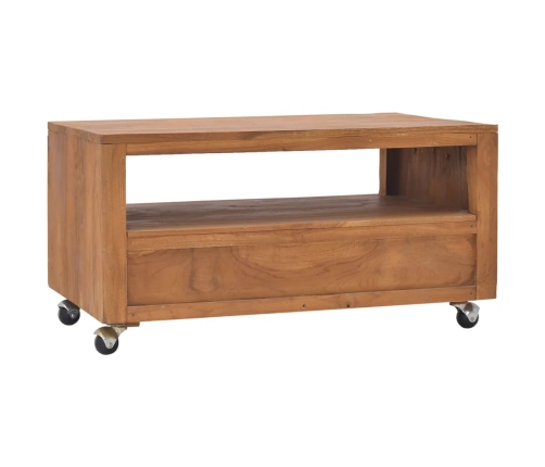 Mueble de TV con ruedas madera maciza de teca 80x50x42 cm