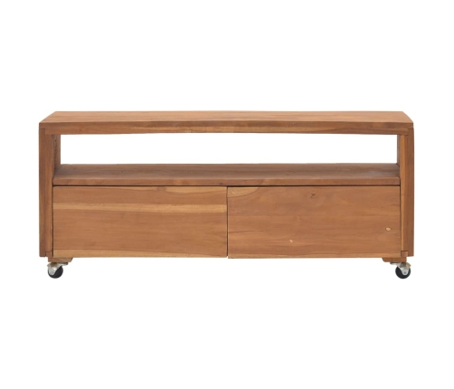 vidaXL Mueble para TV con ruedas madera maciza de teca 110x30x40 cm