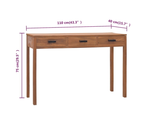 Escritorio de madera maciza de teca 110x40x75 cm