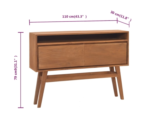 Mesa consola de madera maciza de teca 110x30x79 cm