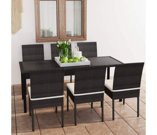 Conjunto de comedor de jardín 7 piezas ratán sintético negro