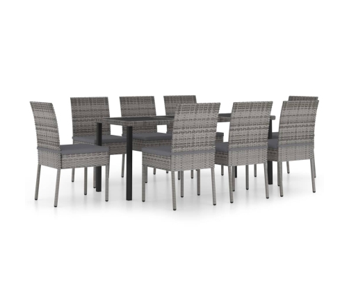 Juego de comedor para jardín 9 piezas ratán sintético gris