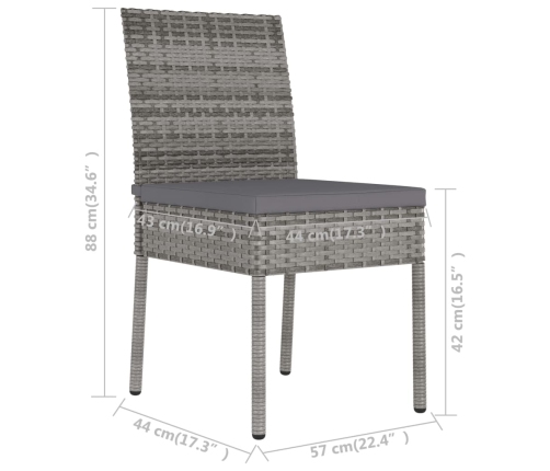 Juego de comedor para jardín 9 piezas ratán sintético gris
