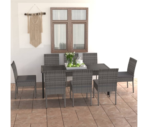 Juego de comedor para jardín 9 piezas ratán sintético gris