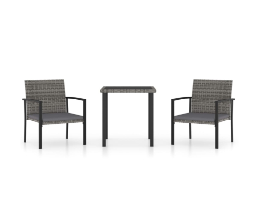 Juego de comedor para jardín 3 piezas ratán sintético gris