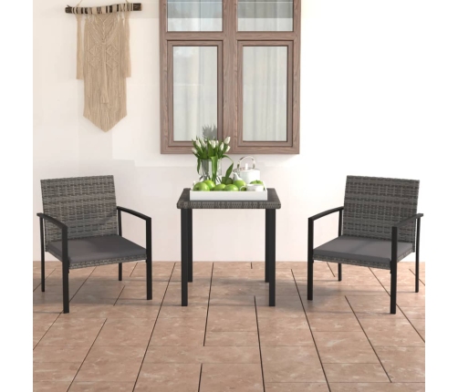 Juego de comedor para jardín 3 piezas ratán sintético gris