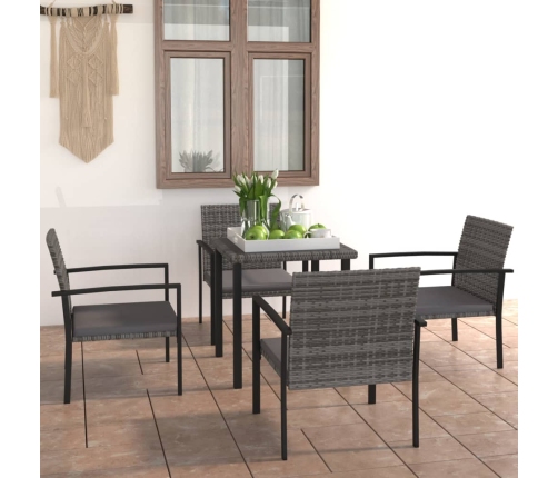 Juego de comedor para jardín 5 piezas ratán sintético gris