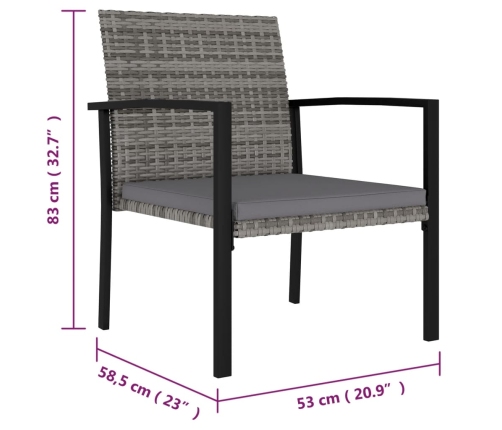 Juego de comedor para jardín 5 piezas ratán sintético gris