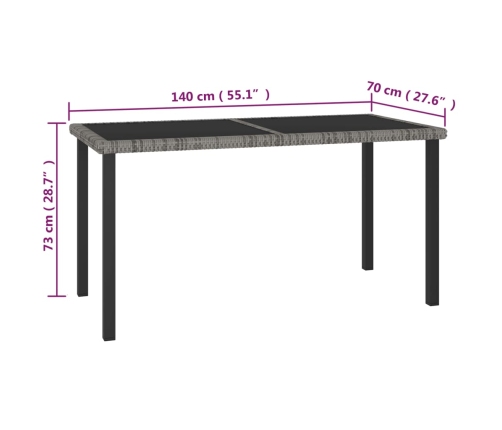 Juego de comedor para jardín 5 piezas ratán sintético gris