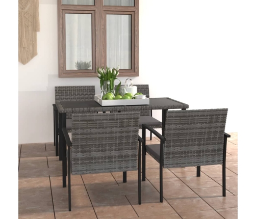 Juego de comedor para jardín 5 piezas ratán sintético gris