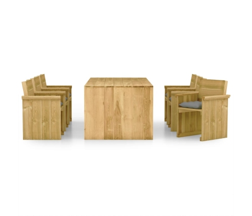 Comedor de jardín 7 pzas con cojines madera de pino impregnada