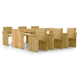 Comedor de jardín 7 pzas con cojines madera de pino impregnada
