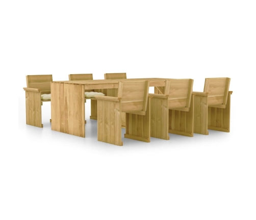 Comedor de jardín 7 pzas con cojines madera de pino impregnada