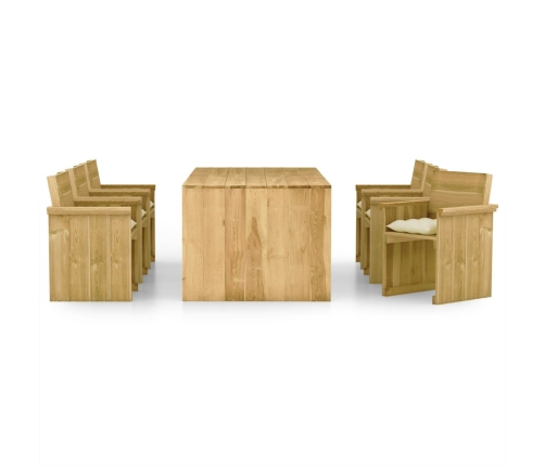 Comedor de jardín 7 pzas con cojines madera de pino impregnada