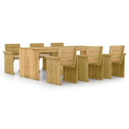 Comedor de jardín 7 pzas con cojines madera de pino impregnada
