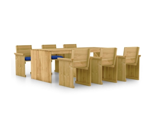 Comedor de jardín 7 pzas con cojines madera de pino impregnada