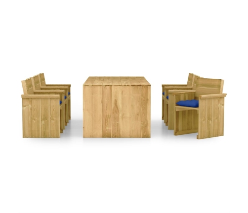 Comedor de jardín 7 pzas con cojines madera de pino impregnada