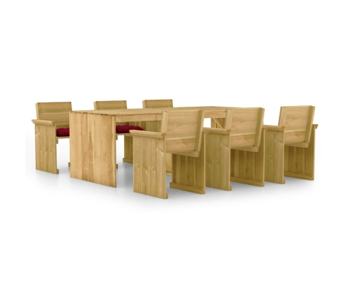 Comedor de jardín 7 pzas con cojines madera de pino impregnada