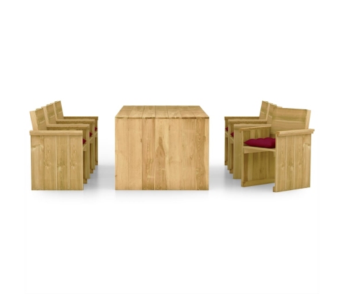 Comedor de jardín 7 pzas con cojines madera de pino impregnada