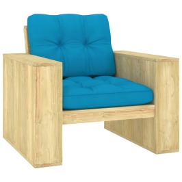 Silla de jardín y cojines azul madera pino impregnada