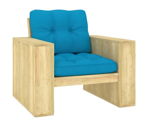 Silla de jardín y cojines azul madera pino impregnada