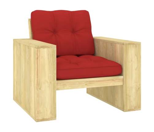 Silla de jardín y cojines rojo madera pino impregnada