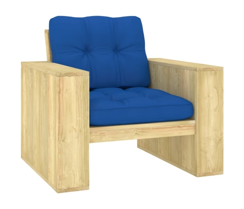 vidaXL Silla de jardín y cojines azul royal madera pino impregnada