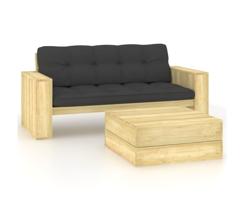 Set de sofás jardín 2 piezas con cojines madera pino impregnada