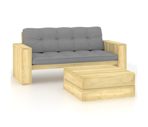 Set de muebles de jardín y cojines 2 pzas madera pino impregnada