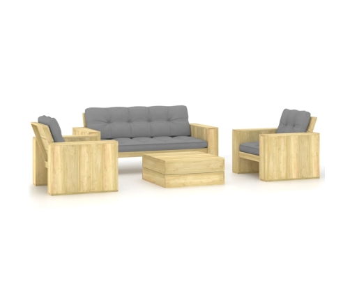 Set muebles de jardín y cojines 4 pzas madera pino impregnada
