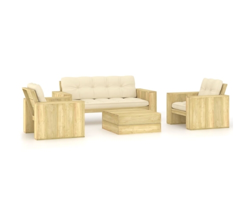 Set muebles de jardín y cojines 4 pzas madera pino impregnada