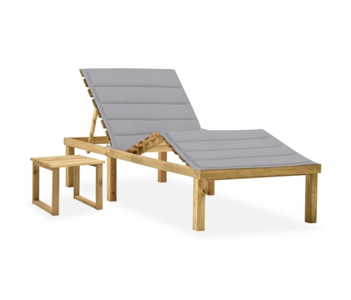 Tumbona de jardín con mesa y cojín de madera de pino impregnada