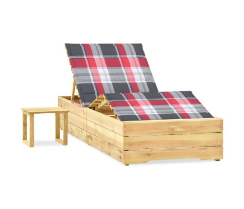 Tumbona de jardín con mesa y cojín de madera de pino impregnada