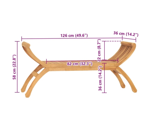 Banco de jardín madera maciza de teca 126 cm