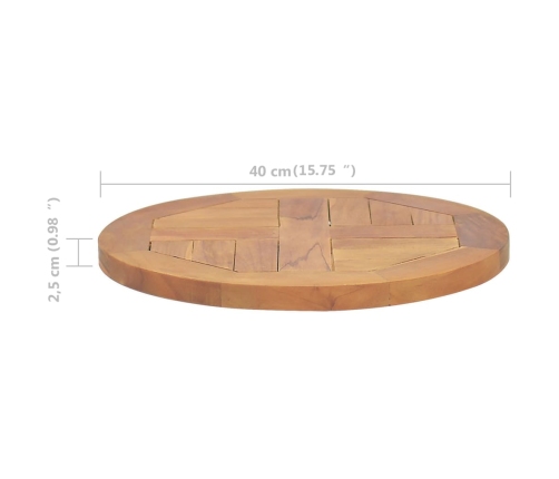 Superficie de mesa redonda madera maciza de teca 2,5 cm 40 cm