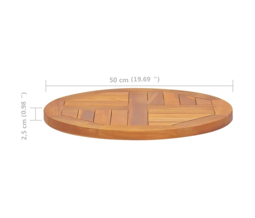 Superficie de mesa redonda madera maciza de teca 2,5 cm 50 cm