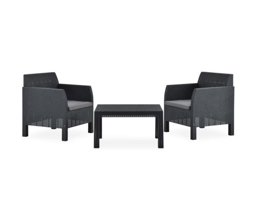 Set de muebles jardín 3 piezas cojines PP ratán gris antracita