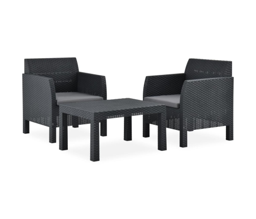 Set de muebles jardín 3 piezas cojines PP ratán gris antracita