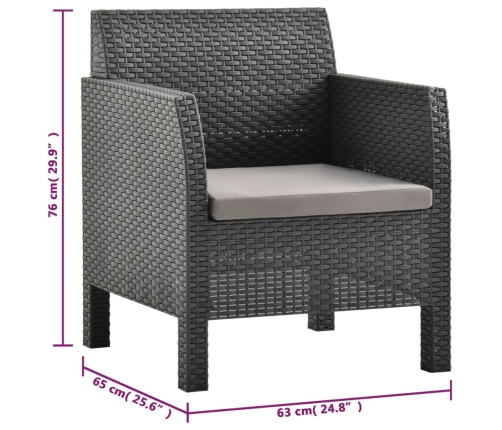 Set de muebles jardín 3 piezas cojines PP ratán gris antracita